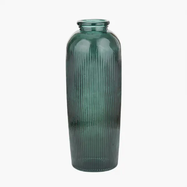Sea Green Recycled Glass Ribbed Vase Tall
