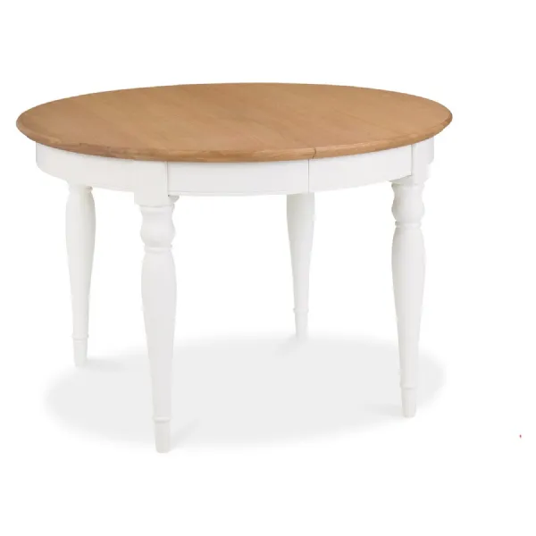Ivory White Painted Oak Top Round Extending Dining Table