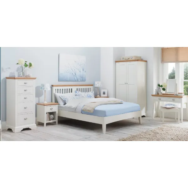 White Painted Oak Two Tone Double Bed Slatted Headboard