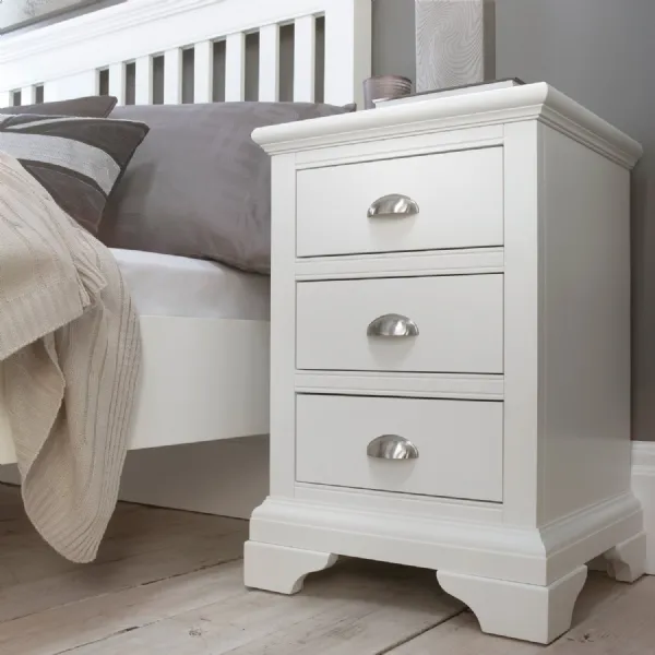 White Painted 3 Drawer Bedside Chest