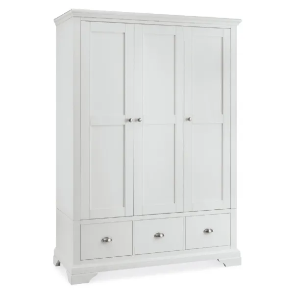 White Painted Triple 3 Door 3 Drawer Wardrobe