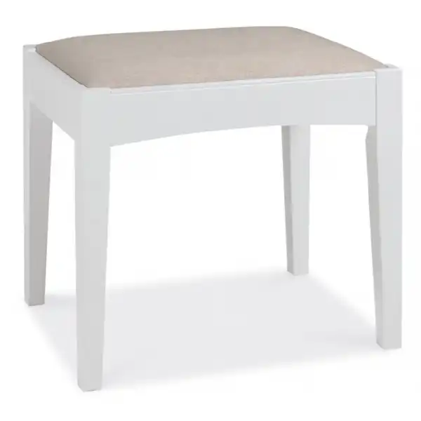 White Painted Dressing Table Stool Linen Fabric Seat Pad