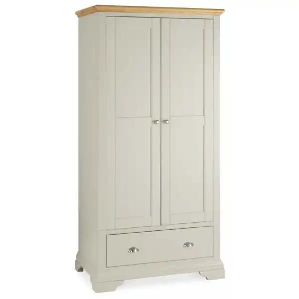 Grey Tall 2 Door 1 Drawer Double Wardrobe with Light Oak Top