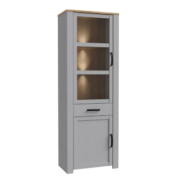 Bohol Narrow Display Cabinet inc. 2x LED Lights in Riviera Oak Grey Oak