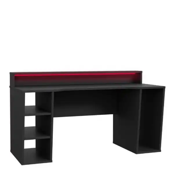 Tezaur Gaming Desk 2 Shelves with LED in Matt Black