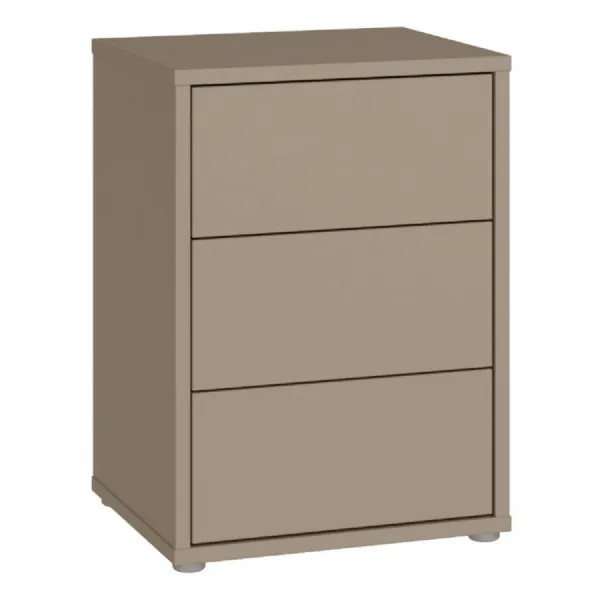Alice Springs Bedside Cabinet with 3 Drawers PushtoOpen in Taupe
