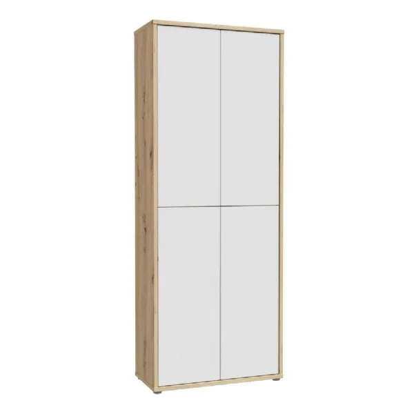 Alice Springs Shoe Cabinet with 4 Doors PushtoOpen in Artisan Oak and Light Grey Doors