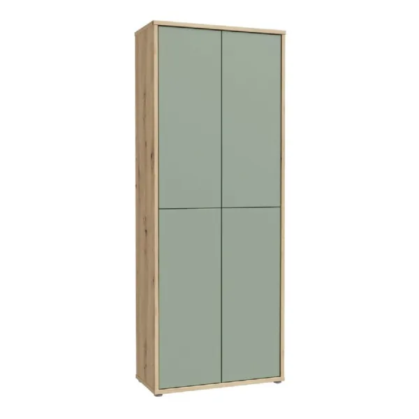 Alice Springs Shoe Cabinet with 4 Doors PushtoOpen in Artisan Oak and Sage Green Doors