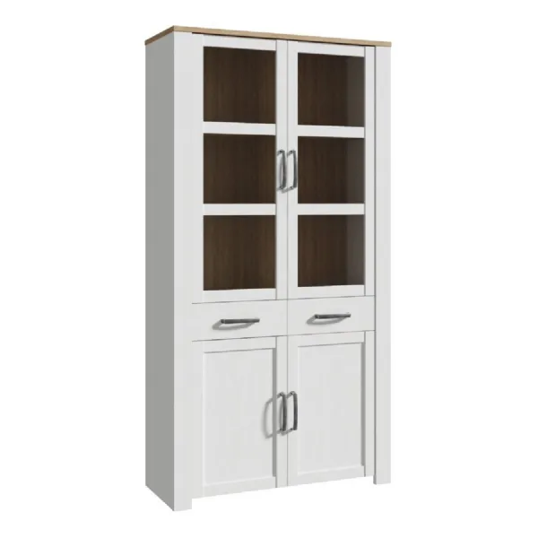 Bohol Display Cabinet 4 Door 1 Drawer in Oak White