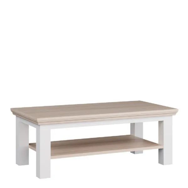 Pontypool Large Rectangular Coffee Table with Shelf in White and Riva Oak