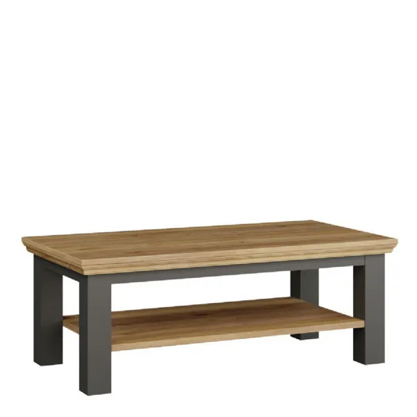 Pontypool Large Rectangular Coffee Table with Shelf in Grey and Mauvella Oak