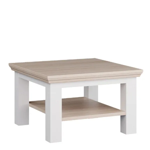 Pontypool Small Coffee Table with Shelf in White and Riva Oak