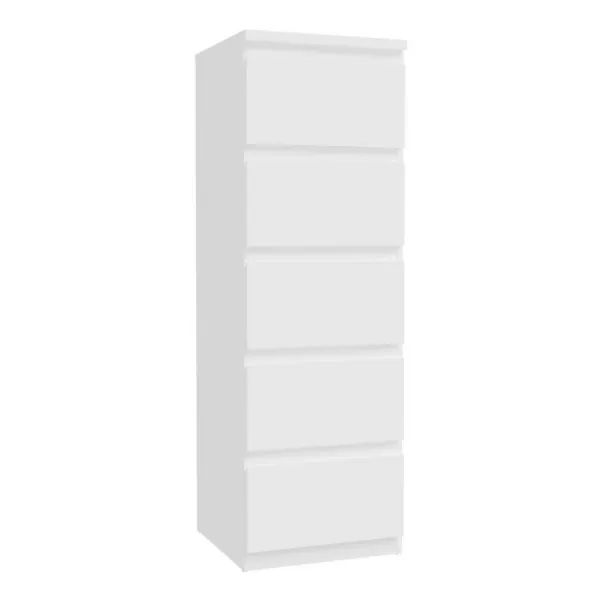 Edmore 5 Drawer Tall Narrow Chest in White