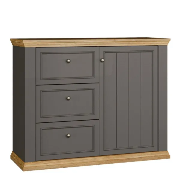 Pontypool 3 Drawer & 1 Door Sideboard in Grey and Mauvella Oak