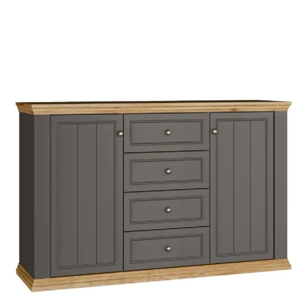 Pontypool 4 Drawer & 2Door Sideboard in Grey and Mauvella Oak