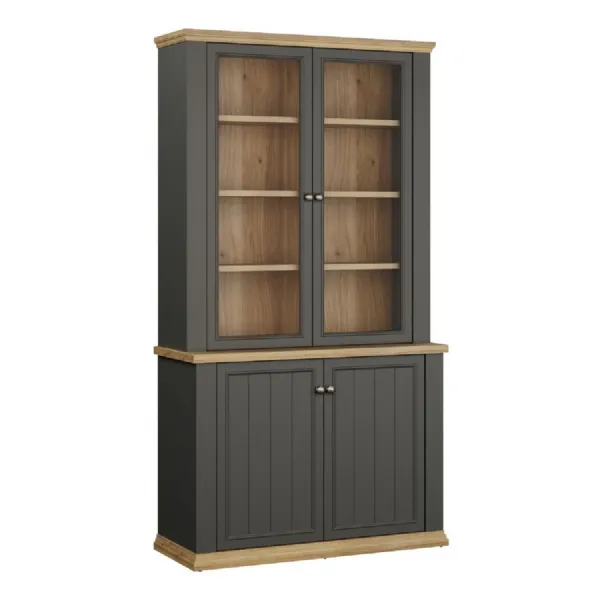 Pontypool 4 Door Display Cabinet in Grey and Mauvella Oak