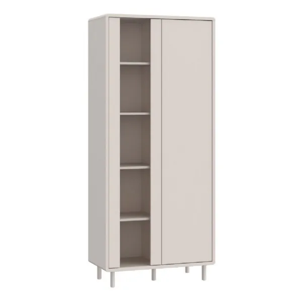 Playly Tall Storage Cabinet with Door and Concealed Open Shelving in Sand