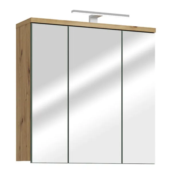 Veris 3 Door Mirrored Bathroom Cabinet with Integrated LED Lighting Artisan Oak and Sage Green