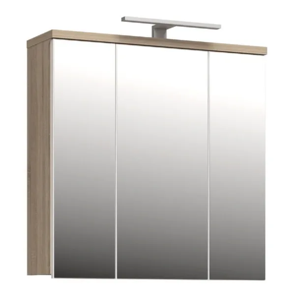 Veris 3 Door Mirrored Bathroom Cabinet with Integrated LED Lighting Sonoma Oak And White Gloss