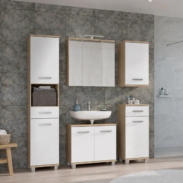 Veris 5 Piece Bathroom Set Sonoma Oak & White High Gloss