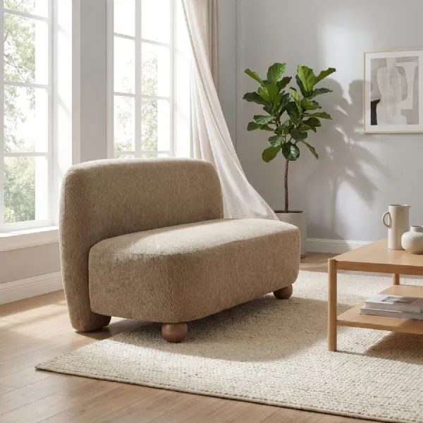 Mocha Fabric 2 Seater Sofa Curved Wooden Feet