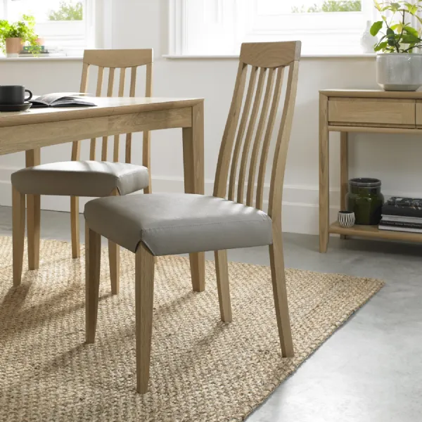 Oak Grey Leather Slat Back Dining Chair