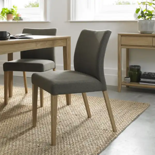 Pair of Oak Gold and Black Fleck Fabric Dining Chairs