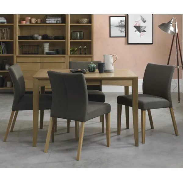 Oak Dining Table Set 4 Oak Chairs in Black Gold Fabric