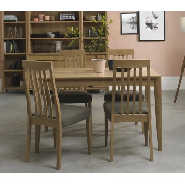 Oak 4 Dining Table Set 4 Oak Slat Back Chairs Gold Fabric