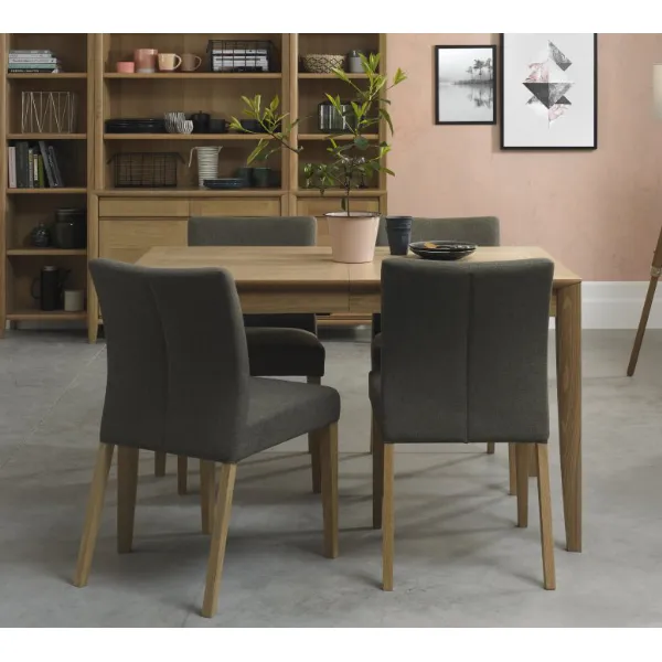 Oak 4 Dining Table And 4 Oak Chairs in Black Gold Fabric