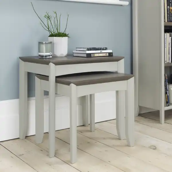 Washed Oak Top Grey Painted Nest of 2 Tables