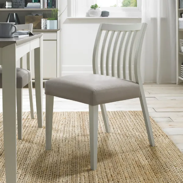 Grey Leather Grey Painted Low Slat Back Dining Chair