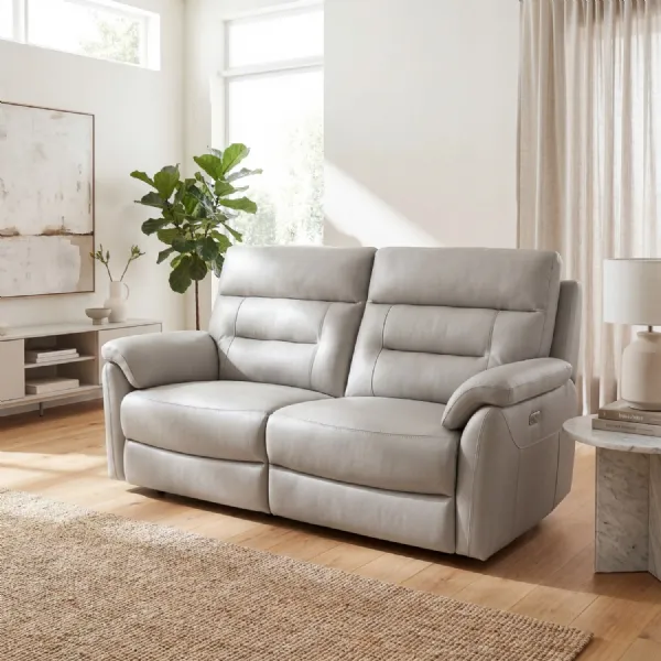 Light Grey Leather Effect 2 Seater Sofa Cushioned Seat