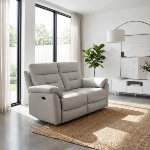 Light Grey Leather Effect Fabric 2 Seater Recliner Sofa