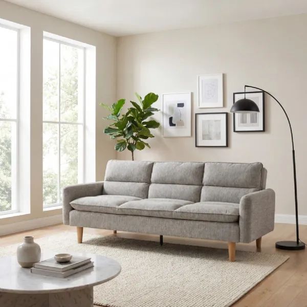 Natural Chenille Fabric 3 Seater Sofa Bed Light Wooden Legs