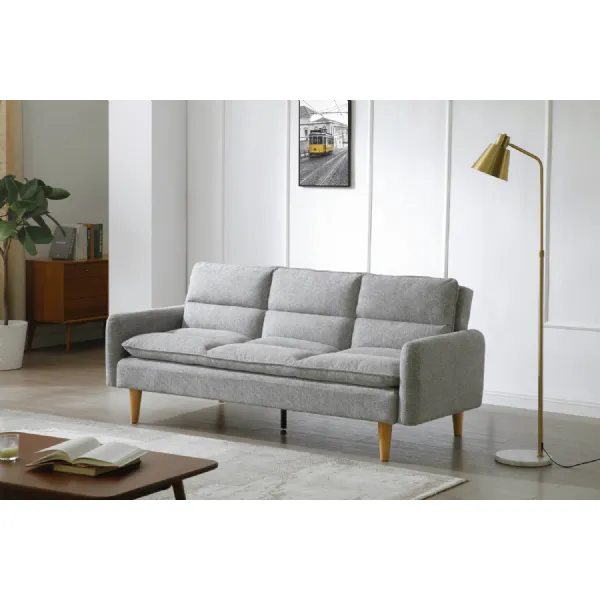 Light Grey Fabric 3 Seater Sofa Bed Light Wooden Legs