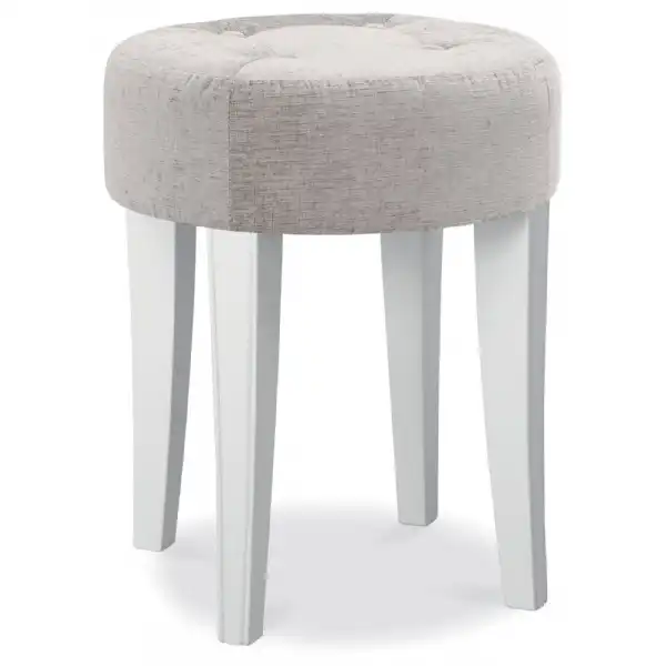 French White Painted Dressing Table Stool Grey Fabric Seat