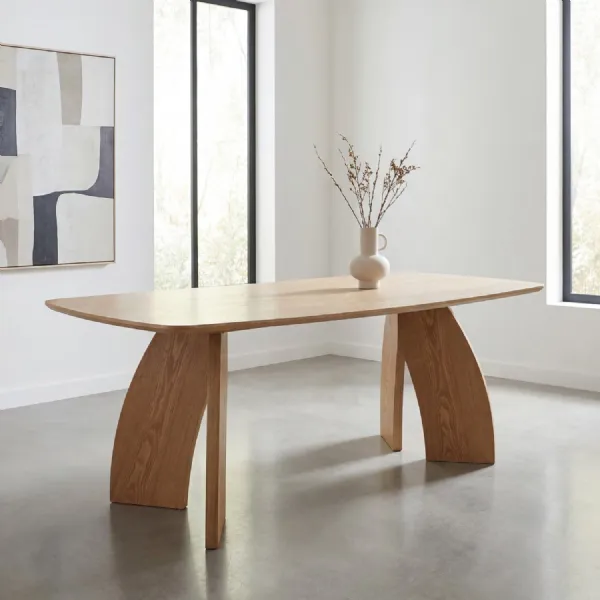 Natural Ash Wood 200cm Large Dining Table Sculptural Base