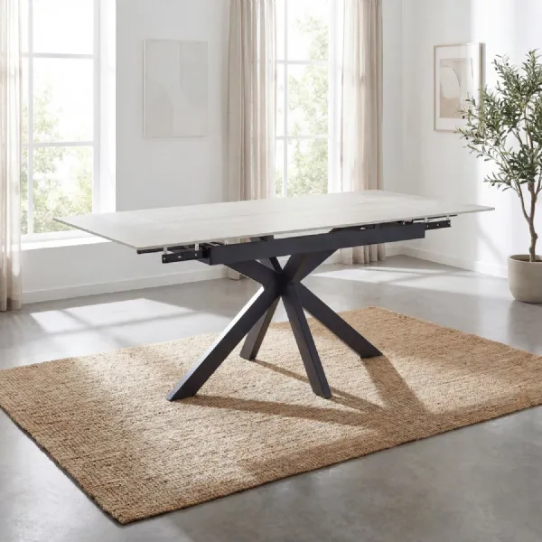 Ivory Oak Effect 180cm Large Extending Dining Table
