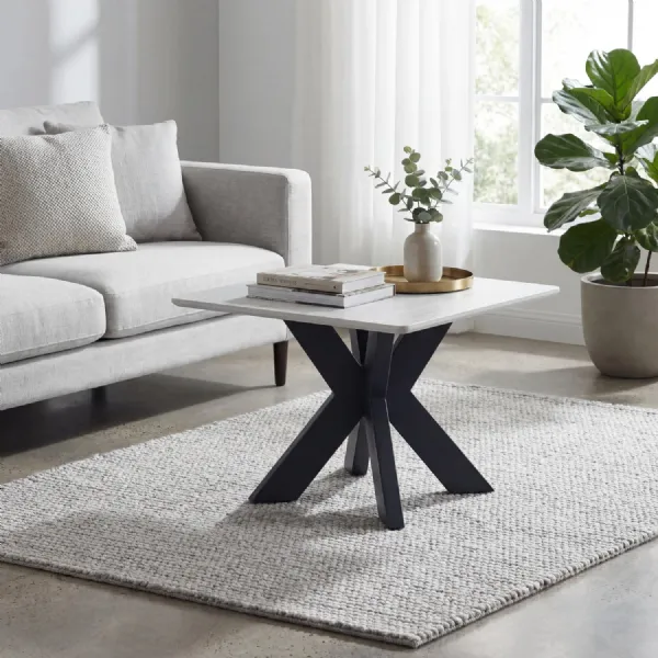 Ivory Ceramic Top Square Side Table Metal Legs