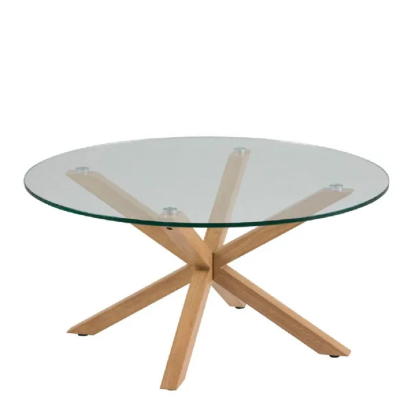 Heaven Round Coffee Table with Smoked Glass Top and Oak Legs