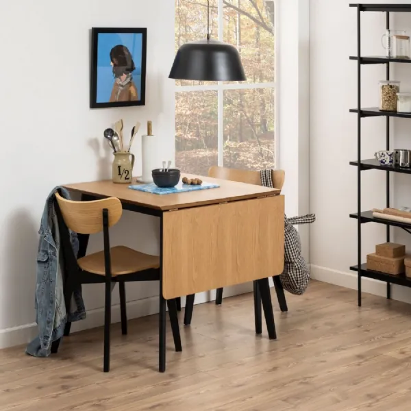 Roxby Extending Dining Table 80120cm in Oak & Black includes 2 Roxby Dining Chairs in Black and Oak