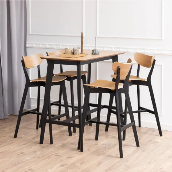 Roxby Bar Table includes 4 Roxby Bar Stool, Black and Oak