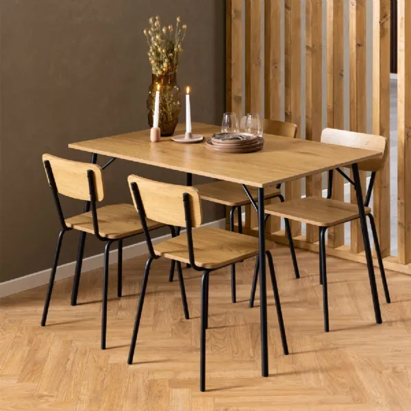 Peru Dining Table in Black and Oak includes 4 Peru Dining Chair in Steel and Oak