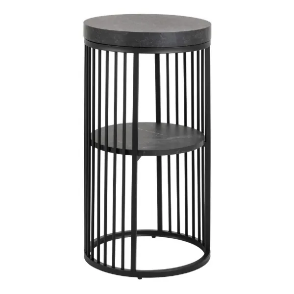 Strington Round Bedside Table 1 Shelf in Matt Black