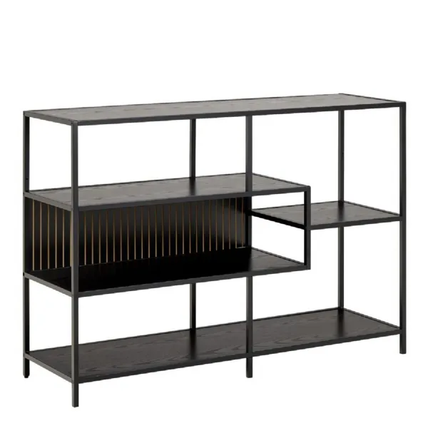 Seaford Wide Ash Black Metal Bookcase With 4 Black Ash Shelves