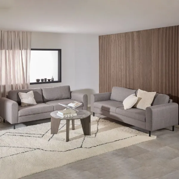 Omaha Set of 2 x 3 Seater Sofas in Basel Light Grey Brown Fabric