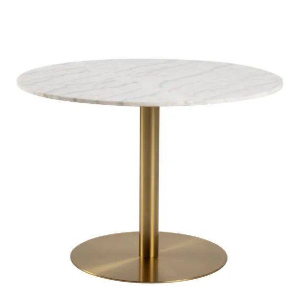 Corby Round Dining Table with White Polished Marble Top & Gold Base 105x75cm