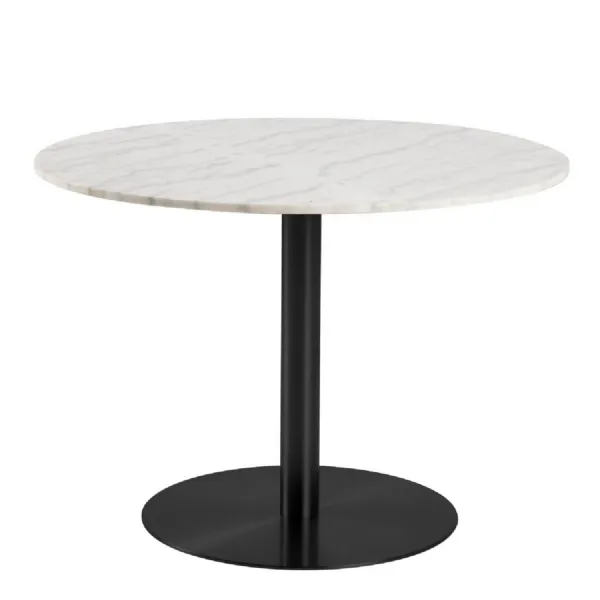 Corby Round Dining Table with White Polished Marble Top & Black Base 105x75cm