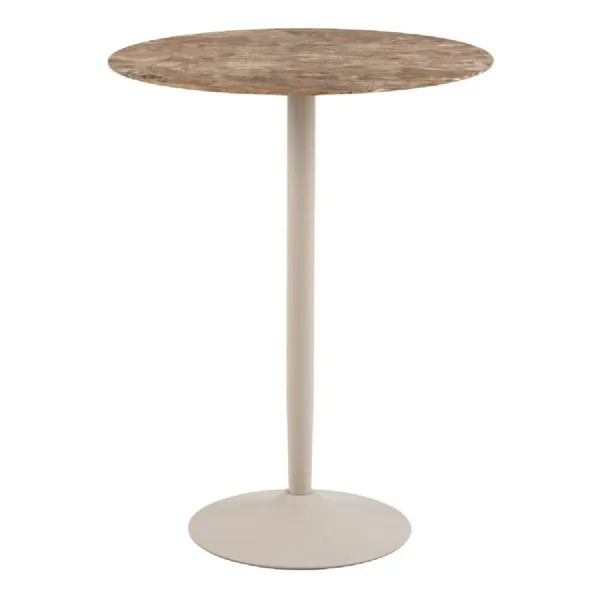 Malta Round Bar Table in Brown Ceramic with Grey Base